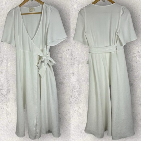 Sezane White Midi Wrap Dress Apolline Ecru White Size 36 French US 4 Minimalist - Picture 3 of 14